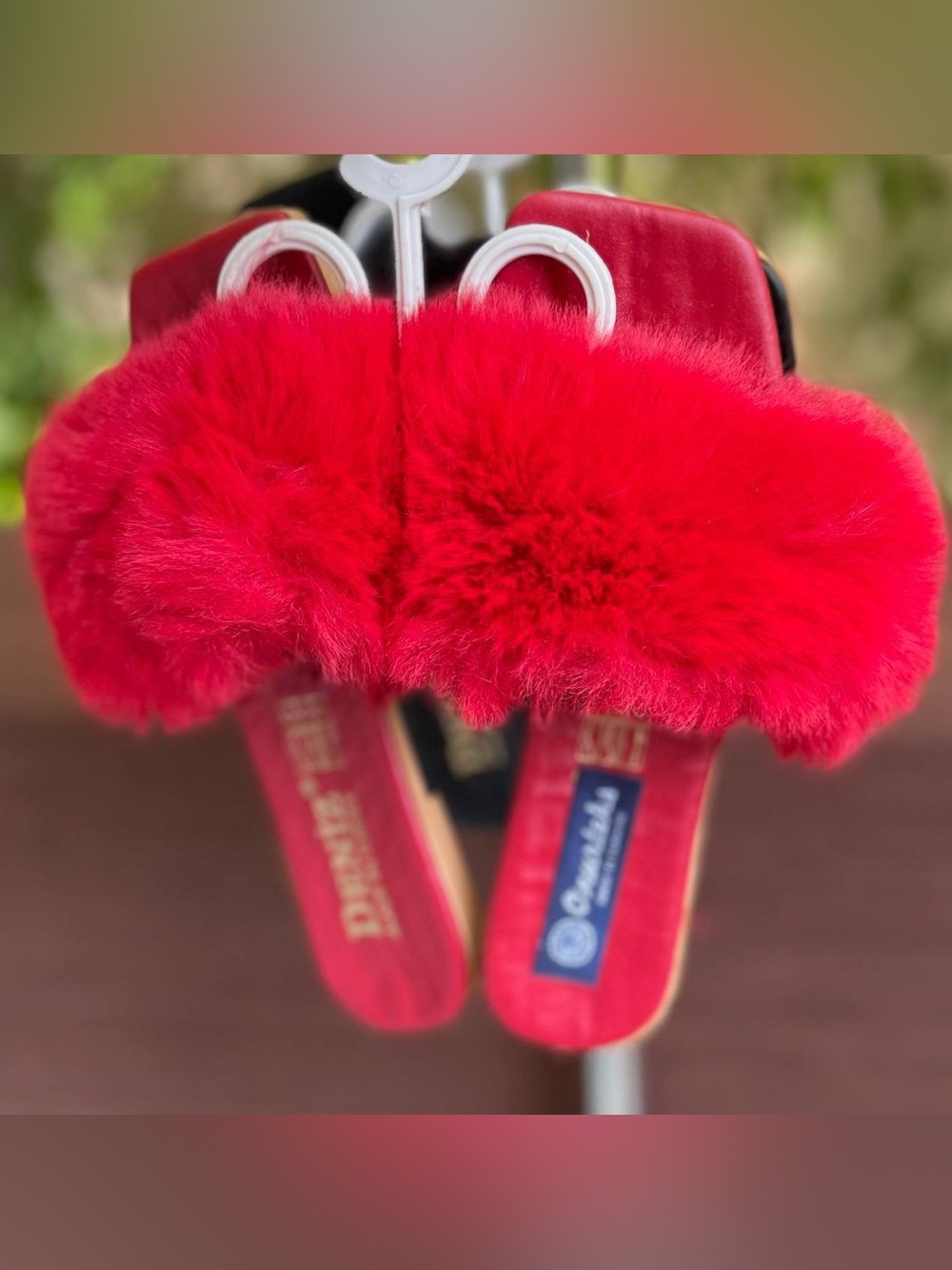 Red Faux Fur Slide Sandals